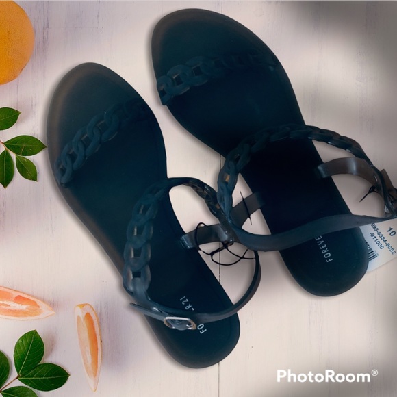 Brand new Forever 21 Black Jelly Plastic Sandals - Picture 1 of 2